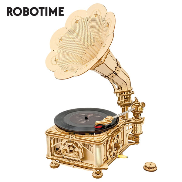 Robotime ROKR 3D Wooden "Hand Crank Classic Gramophone" Model Building Kit.