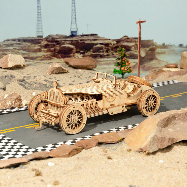 Robotime Rokr 3D Wooden "Grand Prix Car" Model Building Kit.