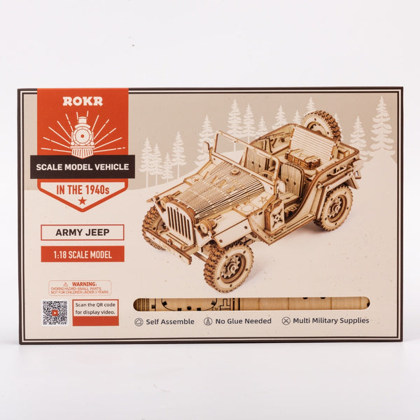 Robotime Rokr 3D Wooden "Army Jeep" Model Building Kit.