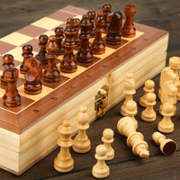 Wooden Folding Chess Set with Interior Storage.